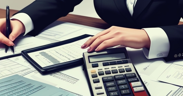 一位女商人使用利潤計算器