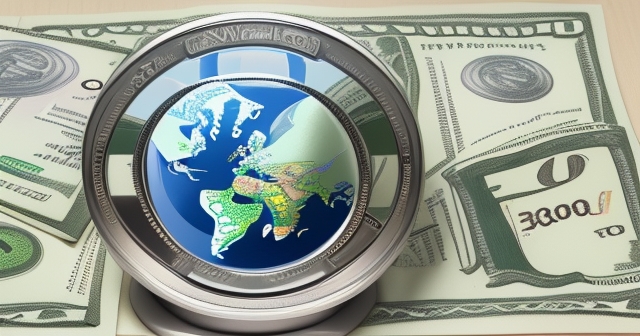 卡通風格的銀行建築，帶有貨幣符號