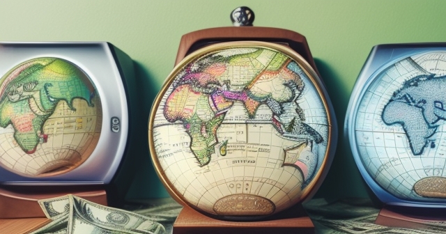 世界地圖與貨幣符號