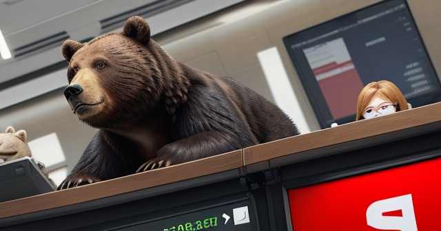 一隻熊躲在股市崩盤中的圖像