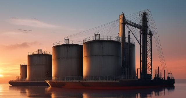 日落時的原油儲存罐視覺圖