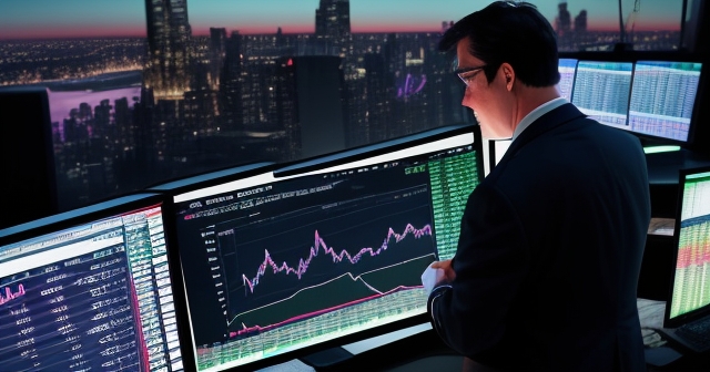 交易者分析多個螢幕上的數據