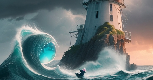 平靜的海洋與暴風雨的天空，象徵市場的不確定性。