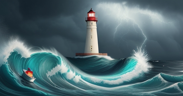 一位投資者駕駛船隻穿越波浪。