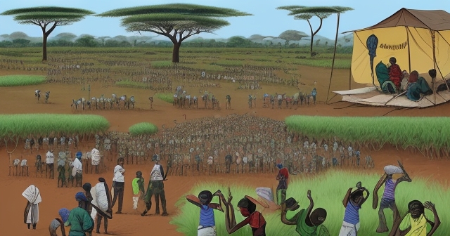 畫面展示一位健康工作者在非洲的村莊中與當地居民討論抗藥性問題。