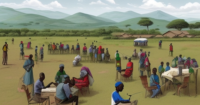 一群社區成員在參加瘧疾教育活動，專家正在進行現場講解。