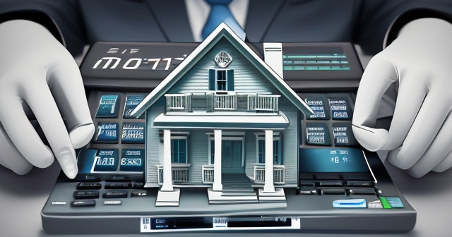 一棟房子周圍有金融圖示的插圖