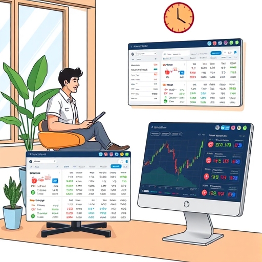 一位忙碌的投資人在輕鬆的環境中規劃交易