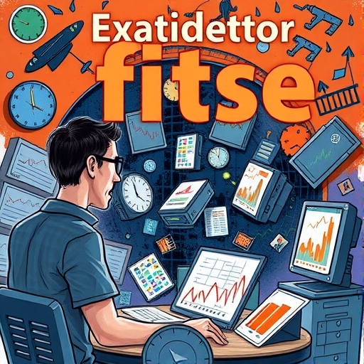 一位交易員在分析圖表和市場數據,顯得相當沮喪。