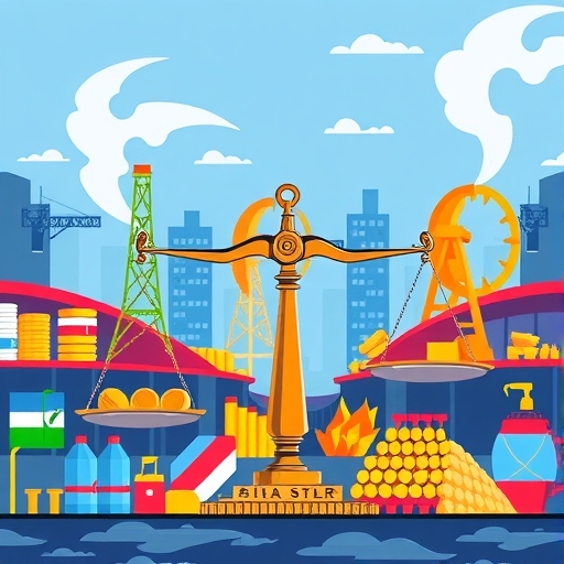 一幅描繪全球大宗商品如石油、天然氣和金屬的插圖