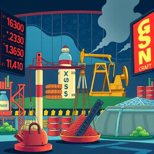 一個充滿活力的市場場景,顯示商品價格的波動