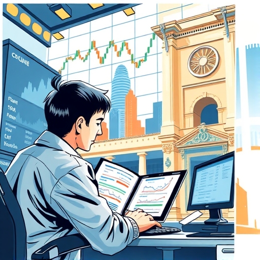 一位交易員正在研究股票圖表。