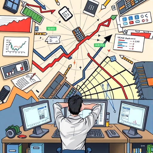 混亂的股市場景,反映市場的波動性