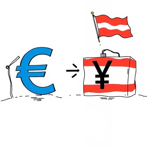 貨幣交易圖示，顯示歐元與日圓的符號