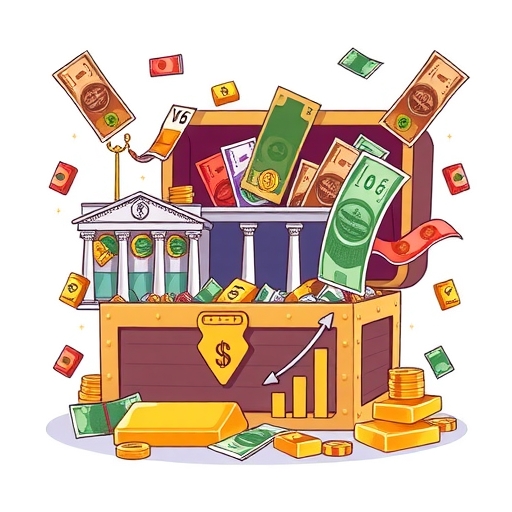 一個裝滿各種貨幣的寶箱,象徵外匯儲備。