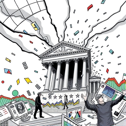 一幅視覺性表示金融市場動盪的插圖，顯示股價下跌和擔憂的投資者。