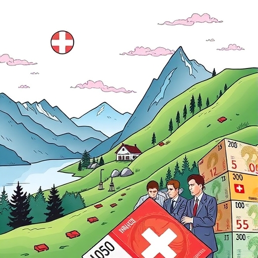 展現瑞士的寧靜風景,象徵著穩定和中立。