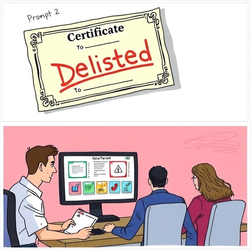 一張上面印有「下市」字樣的股票證書