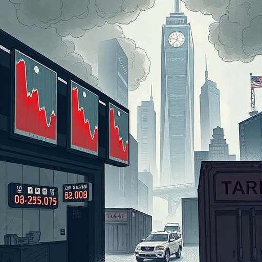 插圖,展現貿易緊張局勢,顯示各國貨幣的衝突。