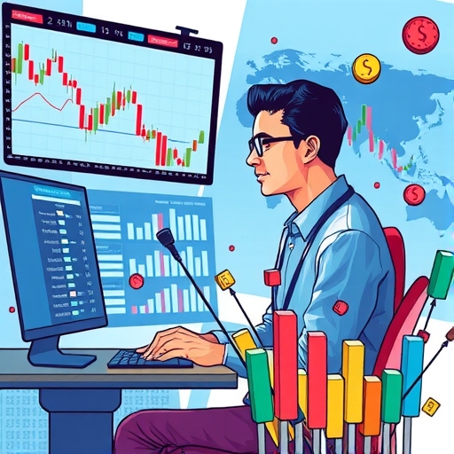 一幅生動的插圖,顯示匯率波動的情景