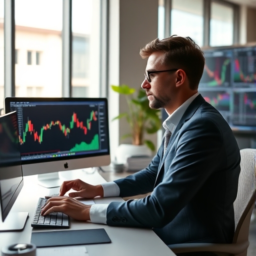 一位交易員在現代辦公室中分析圖表