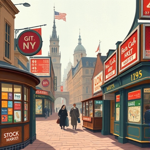 象徵市場交易活動的插畫。