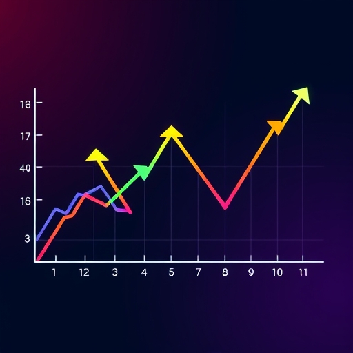彩色折線圖，帶有箭頭顯示市場趨勢。