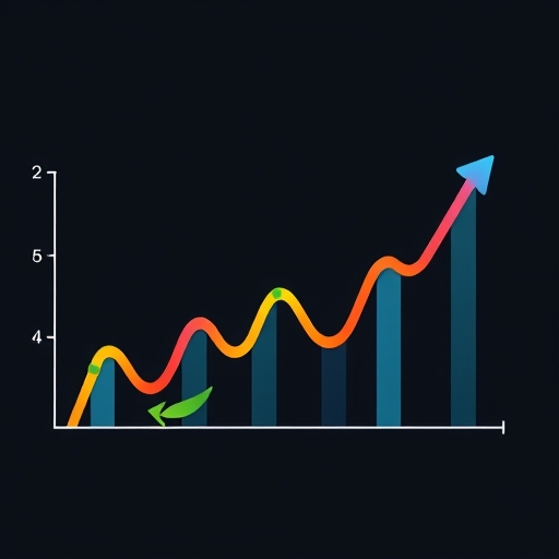 彩色折線圖，帶有箭頭顯示市場趨勢。