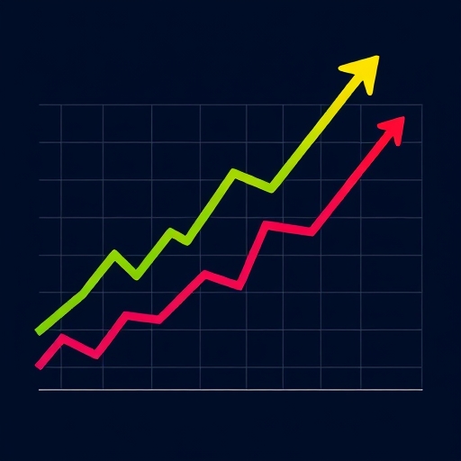 彩色折線圖，帶有箭頭顯示市場趨勢。