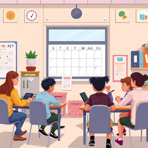 一群學生在教室中專心學習的插圖