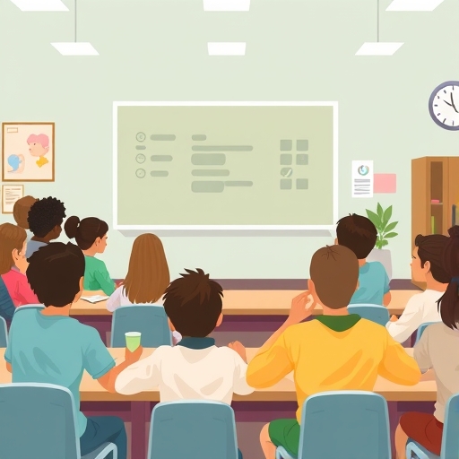 一群學生在教室中專心學習的插圖