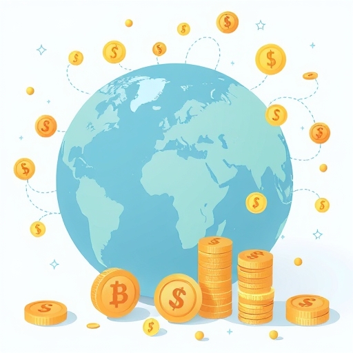 一個人手持智慧型手機,螢幕顯示匯率資訊,背景為全球金融脈動。