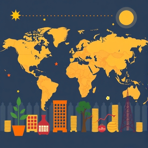 一張描繪全球外匯市場活動的插圖，顯示世界各地金融中心燈火通明。