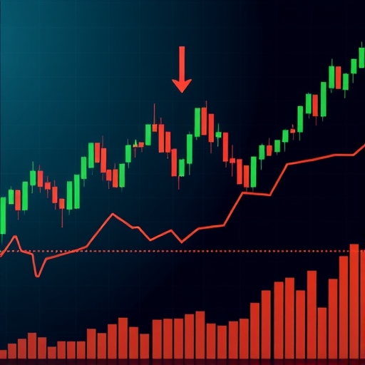 一張包含股票市場價格曲線和成交量長條圖的示意圖