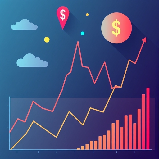 一張以數據可視化為重點的股票市場趨勢插圖，展現成長與衰退的動態