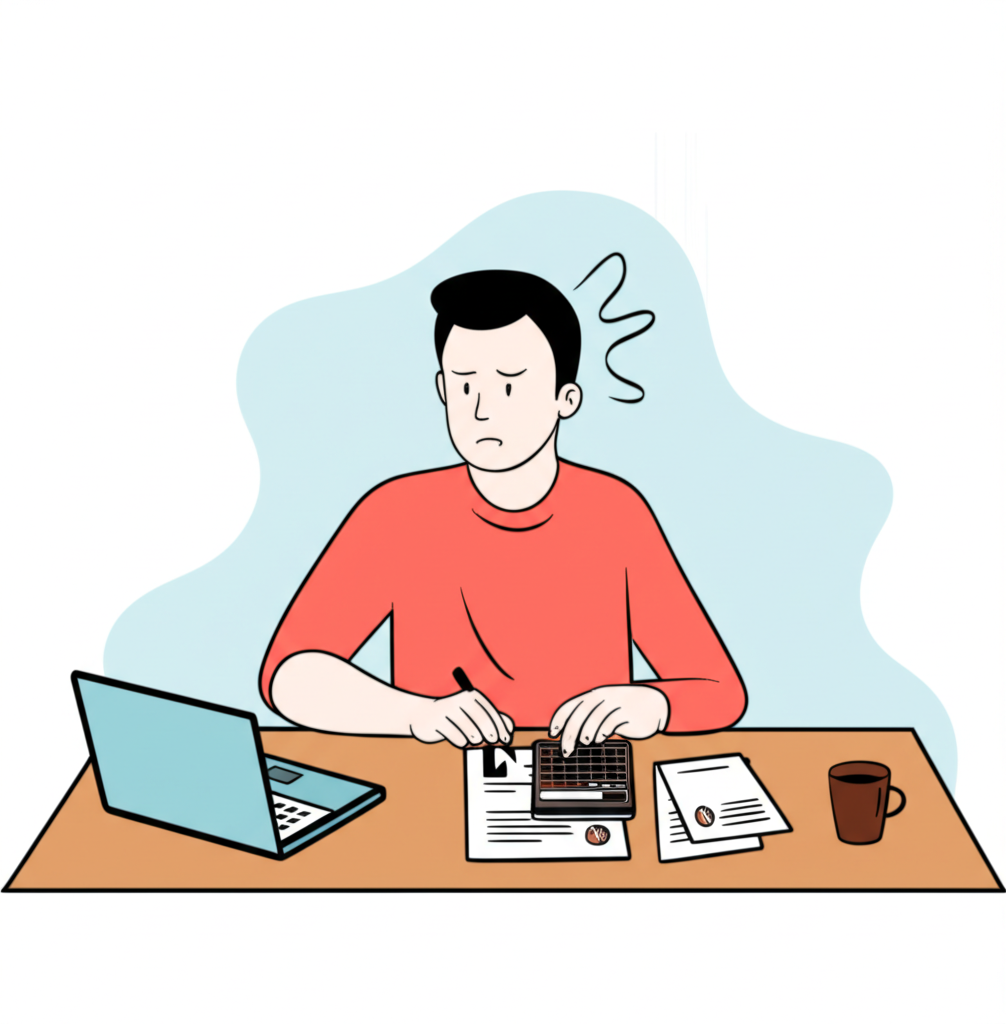 插圖：一個人正在計算自己的負債比