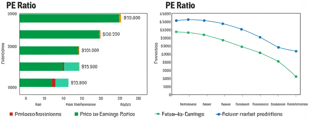 兩個財務秤對比，一個顯示過去表現數據，另一個顯示未來市場預測的本益比