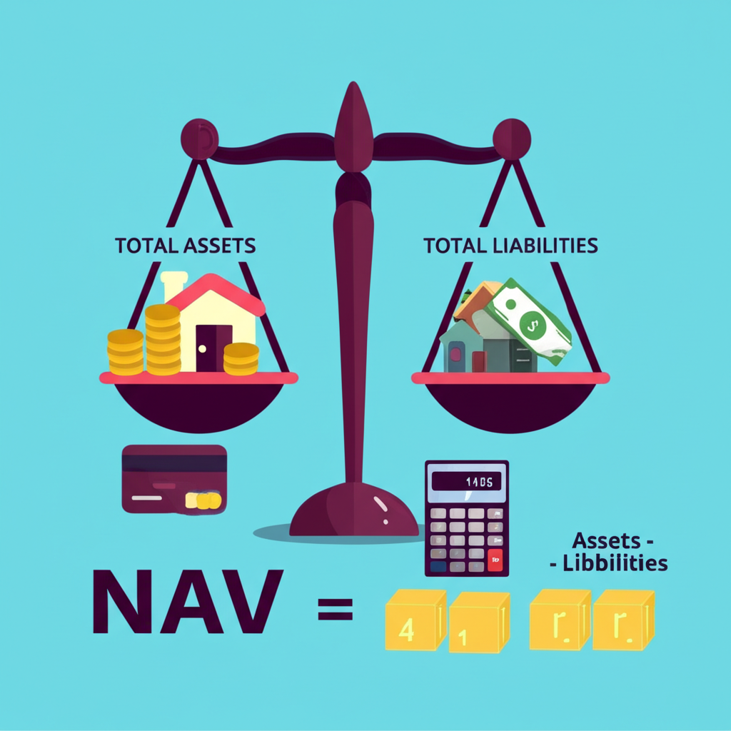 資產與負債天平計算基金淨值,包含計算器和單位