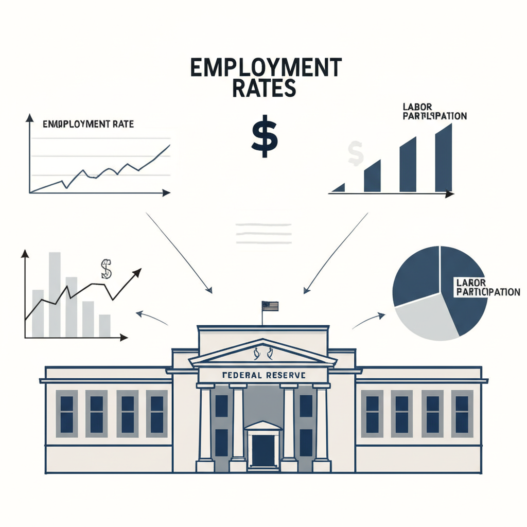 經濟指標如就業數據、失業率與聯準會政策決策圖示