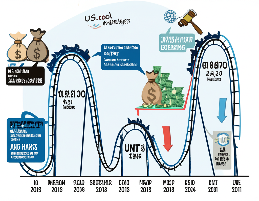 美元兌新台幣十年匯率過山車圖表，標註升息與量化寬鬆等關鍵經濟事件