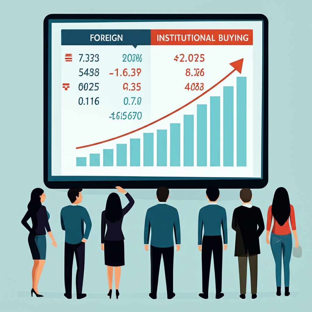 投資者注視螢幕顯示外資買進數據,展現信任與跟隨效應的氛圍