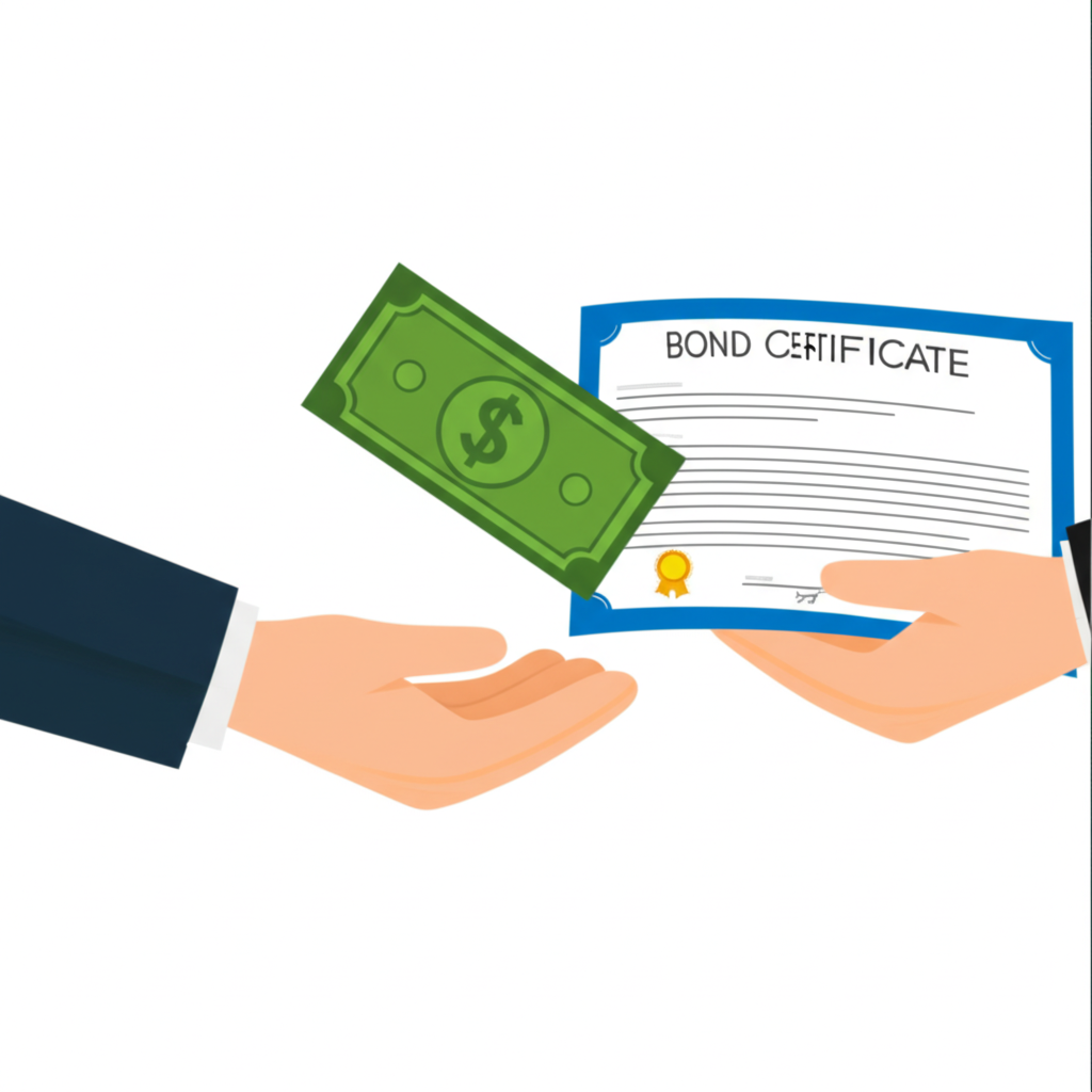 投資人與發行者之間的債券借貸協議圖示，象徵穩定的資金交易