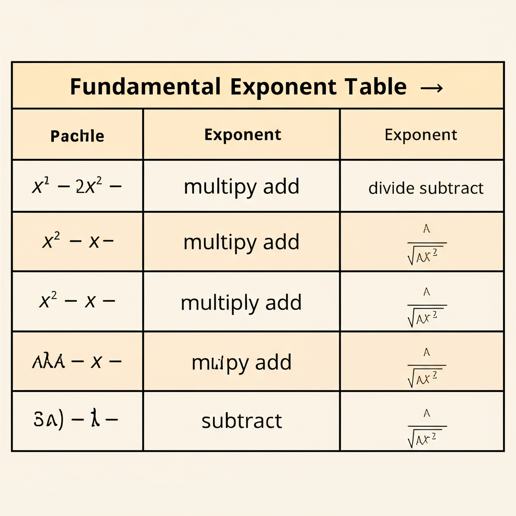 八大指數律表格插圖,展示規則、公式和簡單解釋如乘加除減