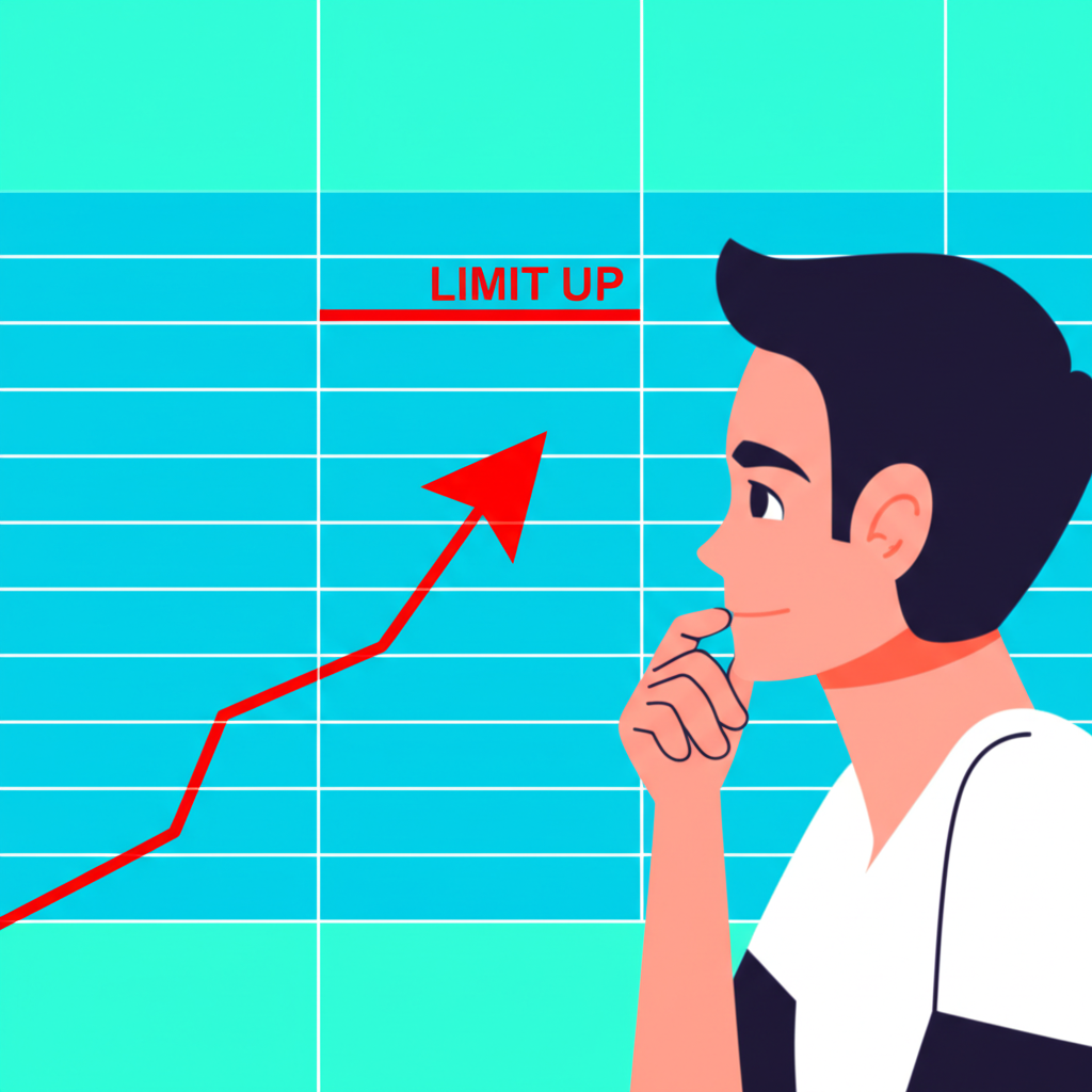 股票市場圖表向上箭頭觸及漲停上限，投資人思索策略
