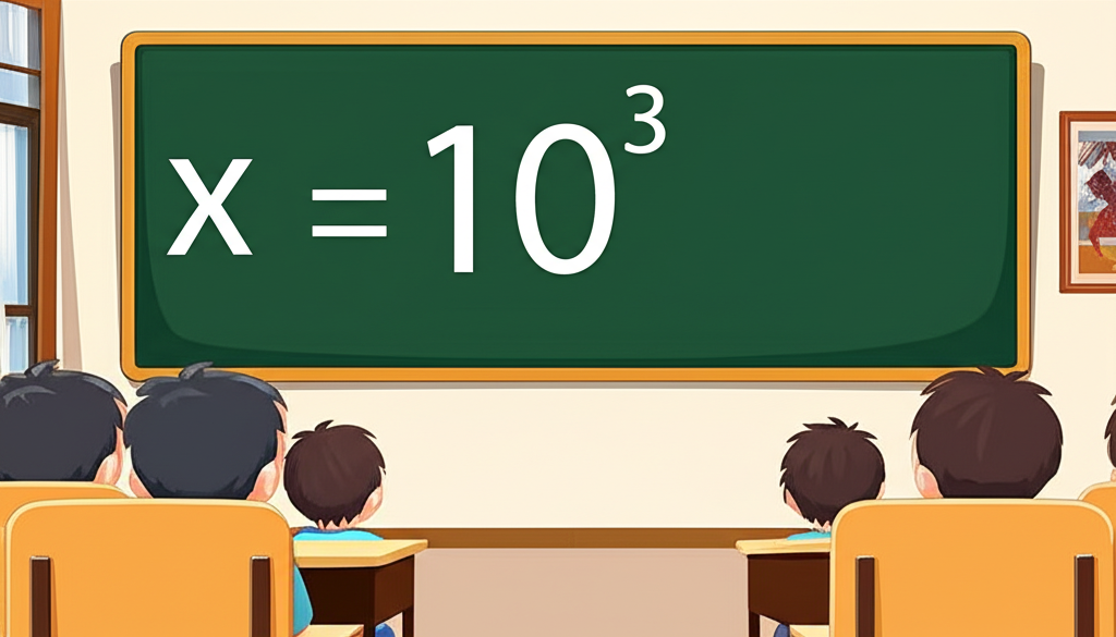 基本指數概念插圖,展示底數和指數在黑板上的數學方程式