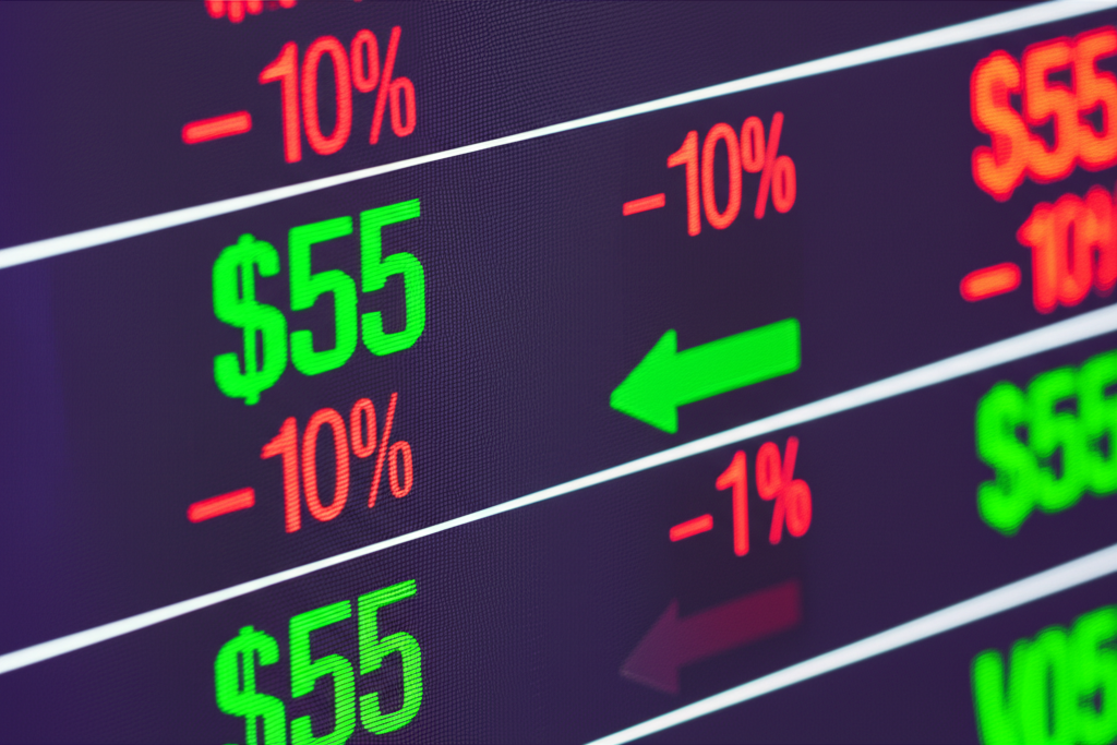 台灣股市螢幕顯示ETF從50元基準計算漲跌10%的範例圖