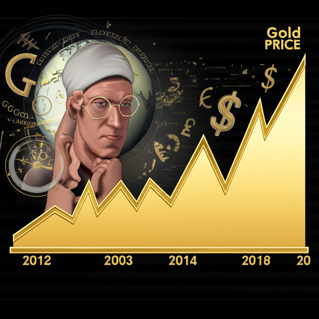 20年黃金價格走勢圖示意，投資者觀察全球經濟趨勢