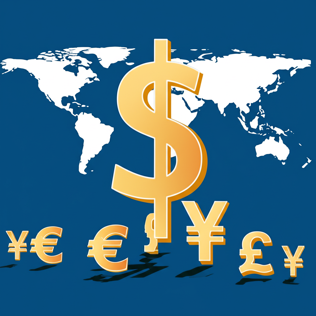 美元主導全球貿易的插圖,背景為世界地圖,顯示其在外匯與儲備中的領先地位
