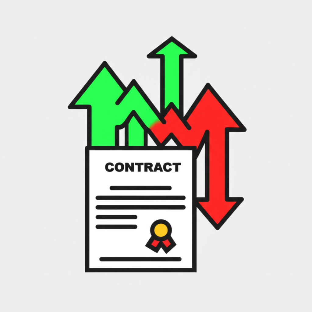 差價合約交易示意圖,顯示價格預測與合約概念