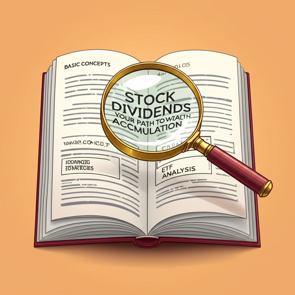 股票分紅綜合指南書籍插圖,放大鏡檢視基本概念、進階策略與ETF分析,助力投資者累積財富